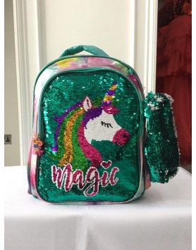 Unicorn Sequin Green Backpack