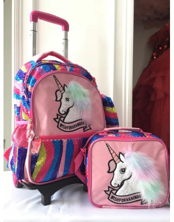 Unicorn Sequin Trolley Backpack Set